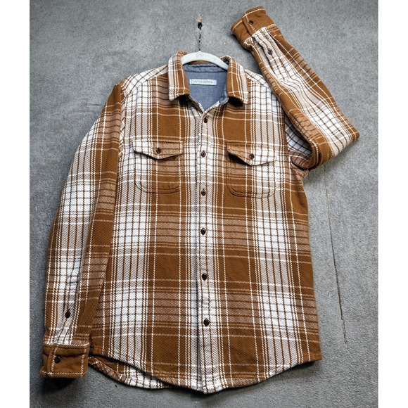 Outerknown Men's Brown White Plaid Blanket Shirt Small Organic Cotton Flannel - Picture 2 of 11
